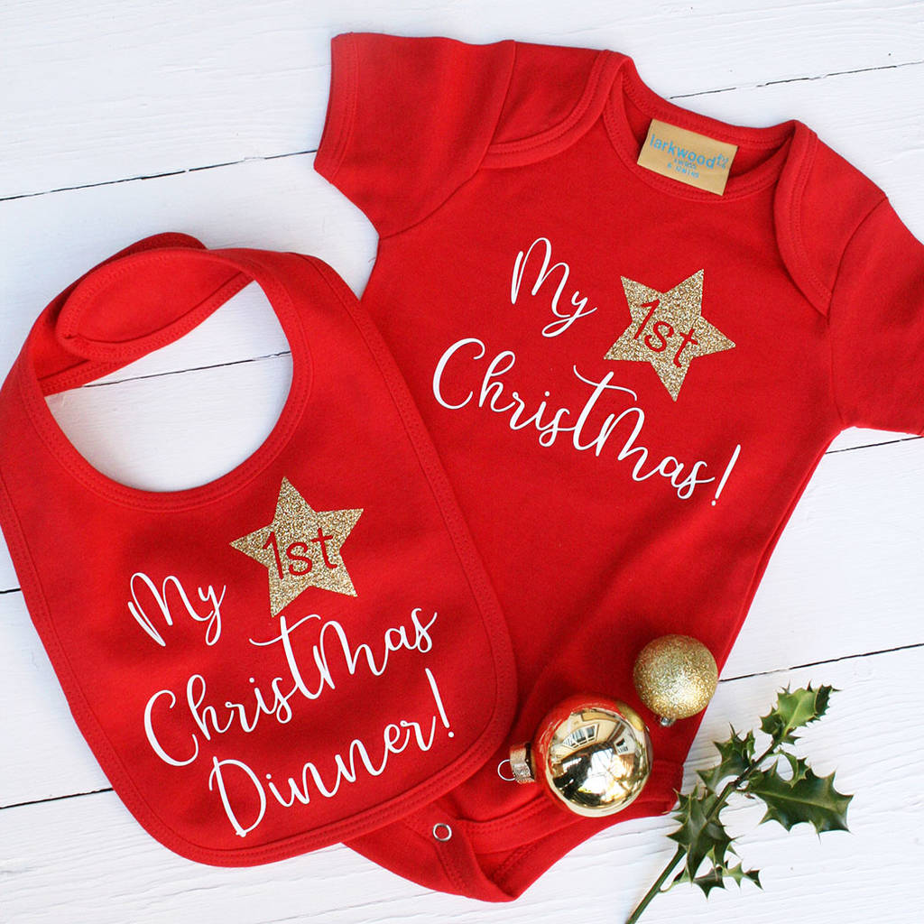 Personalised Embroidered MY FIRST 1ST CHRISTMAS DINNER PUDDING BABY BIB VEST 