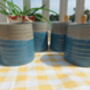Set Of Four Reactive Glaze Brûlée Mugs In Light Blue And Grey Mist, thumbnail 2 of 10