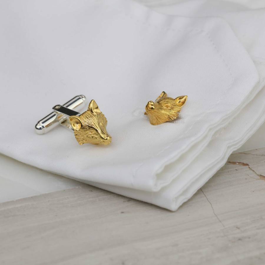 Image of Sculpted Fox Cufflinks In Silver, Gold Or Rose Gold, Silver