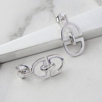 Interlinked Gold Plated 'D' Charm Drop Earrings, 4 of 5