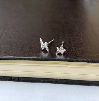 Well Done Exam Graduation Sterling Silver Lightening Bolt And Star Mismatched Earrings, 9 of 10