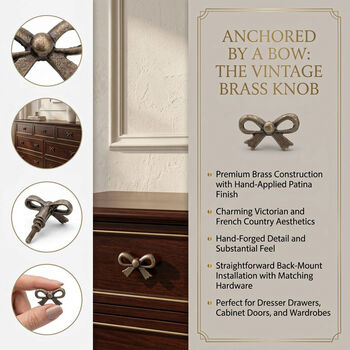 Vintage Ribbon Bow Brass Cabinet Knob, 3 of 8