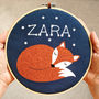 Sleeping Fox Personalised Embroidery Hoop, thumbnail 1 of 2