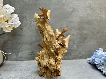 Hand Carved Wooden Nesting Birds Ornament, 4 of 12
