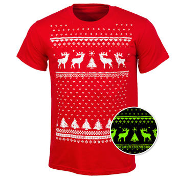 Mens Festive Christmas Reindeer Glow In The Dark Tshirt, 7 of 11