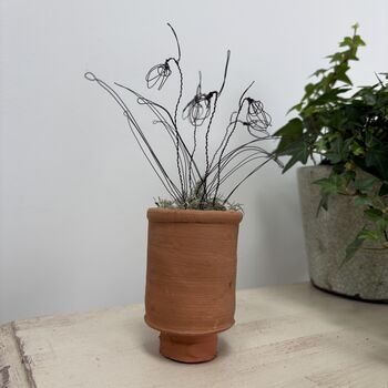 Wire Snowdrops In Handmade Terracotta Pot, 7 of 8