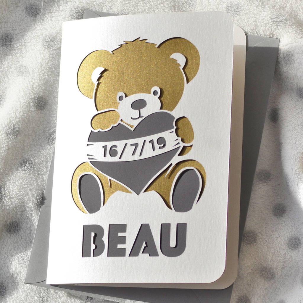 New Baby Teddy Bear Papercut Card, 1 of 9