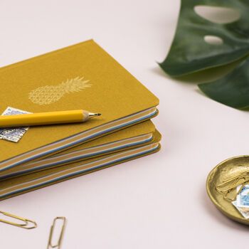 Pineapple Hardback Notebook In Mustard Yellow Fabric, 2 of 8