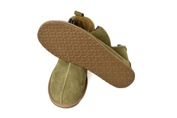 Sheepskin Slippers Olive 100% Hand Crafted Hard Sole, 4 of 5