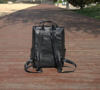 Top Zip Open Black Leather Backpack, 6 of 7