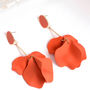 Orange Hand Painted Large Petal Drop Earrings, thumbnail 1 of 3