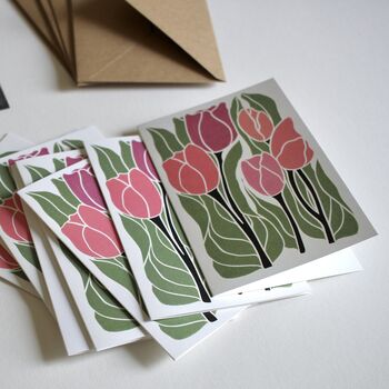 Romantic Linocut Tulip Notecards Set Of Eight, 4 of 6