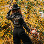 Cropped Tarot Card Black Leather Jacket, thumbnail 3 of 10