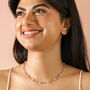 Silver Stainless Steel Pink Daisy Beaded Necklace, thumbnail 3 of 4
