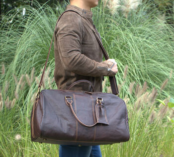 Leather Holdall Weekend Bag, 7 of 12