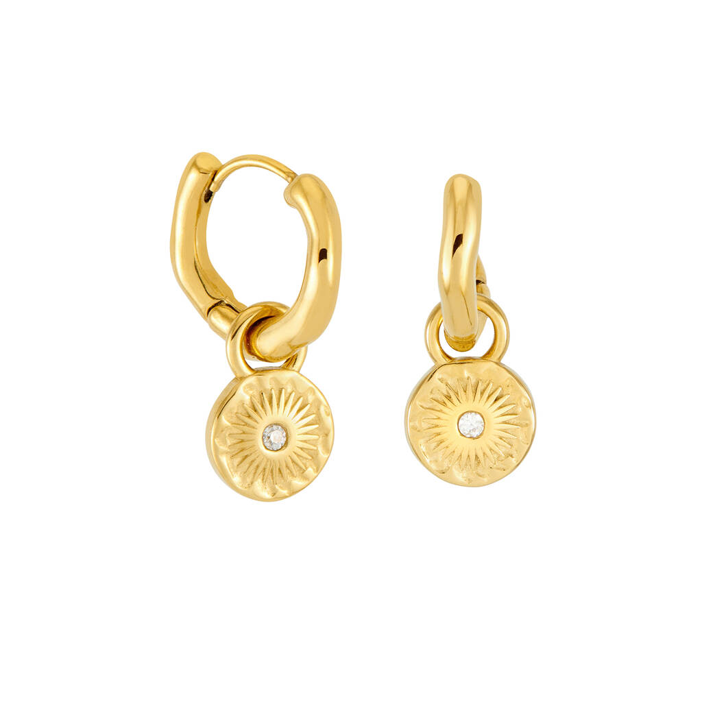 Sun Charm Huggie Hoops In Gold Colour Finish With Removable Charms, 1 of 9