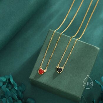 Sterling Silver Genuine Red Onyx Heart Pendant Necklace, 7 of 12
