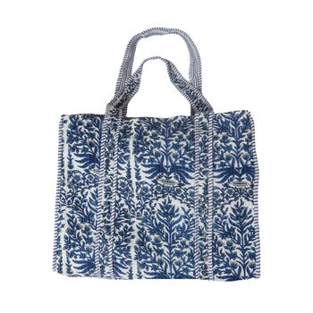 Reversible Blue Floral Print Quilted Cotton Tote Bag, 2 of 3