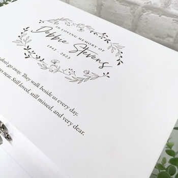 Personalised White Wooden Wreath Memory Box For Bereavement And Sympathy Keepsake Gift, 4 of 9