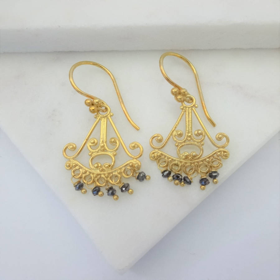 Black Diamond Chandelier Gold Earrings By Prisha Jewels ...