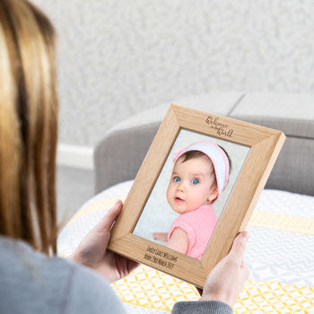 Personalised New Baby Gift Oak Photo Frame, 2 of 2