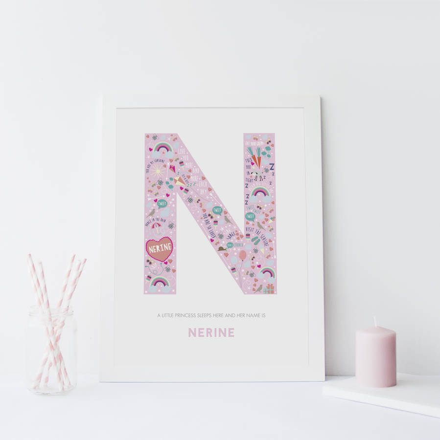 Girls Personalised Happiness Alphabet Initial Print By Rocks Design