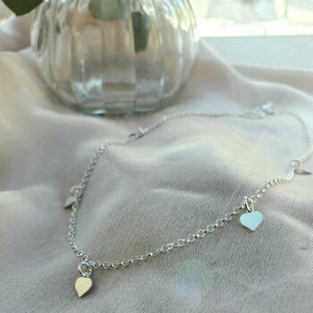 Sterling Silver Multi Love Heart Charms Necklace, 3 of 10