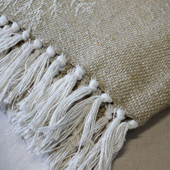 Beige Snowfall Throw With Tassels, 2 of 2