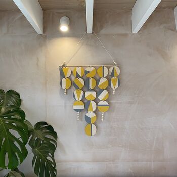 Large Ochre Yellow And Grey Geometric Wall Hanging, 2 of 9
