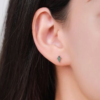 Sterling Silver Natural Kite Cut Moss Agate Internally Threaded Flat Back Earrings, 7 of 11