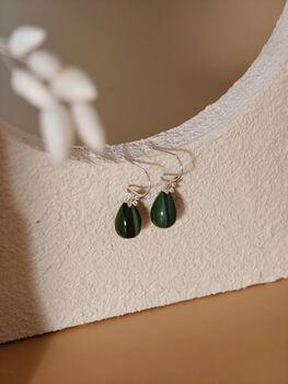 Teardrop Malachite Sterling Silver Dangle Earrings, 6 of 9