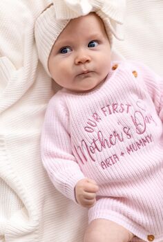 My First Mother's Day Embroidered Personalised New Baby Romper Three Colours Available, 5 of 12