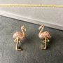 Gold And Pink Gem Flamingo Earrings, thumbnail 3 of 5