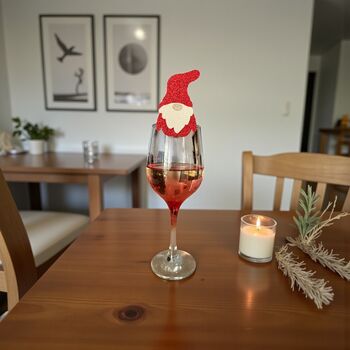 Six X Christmas Gnome Glitter Drinks Toppers, Cocktails, Mulled Wine, Festive Drinks, Scandinavian Gnom, 4 of 7