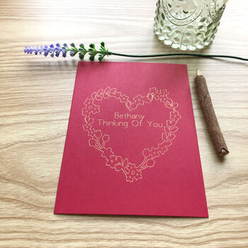 Personalised Thinking Of You Heart Flower Wreath Card, 6 of 9