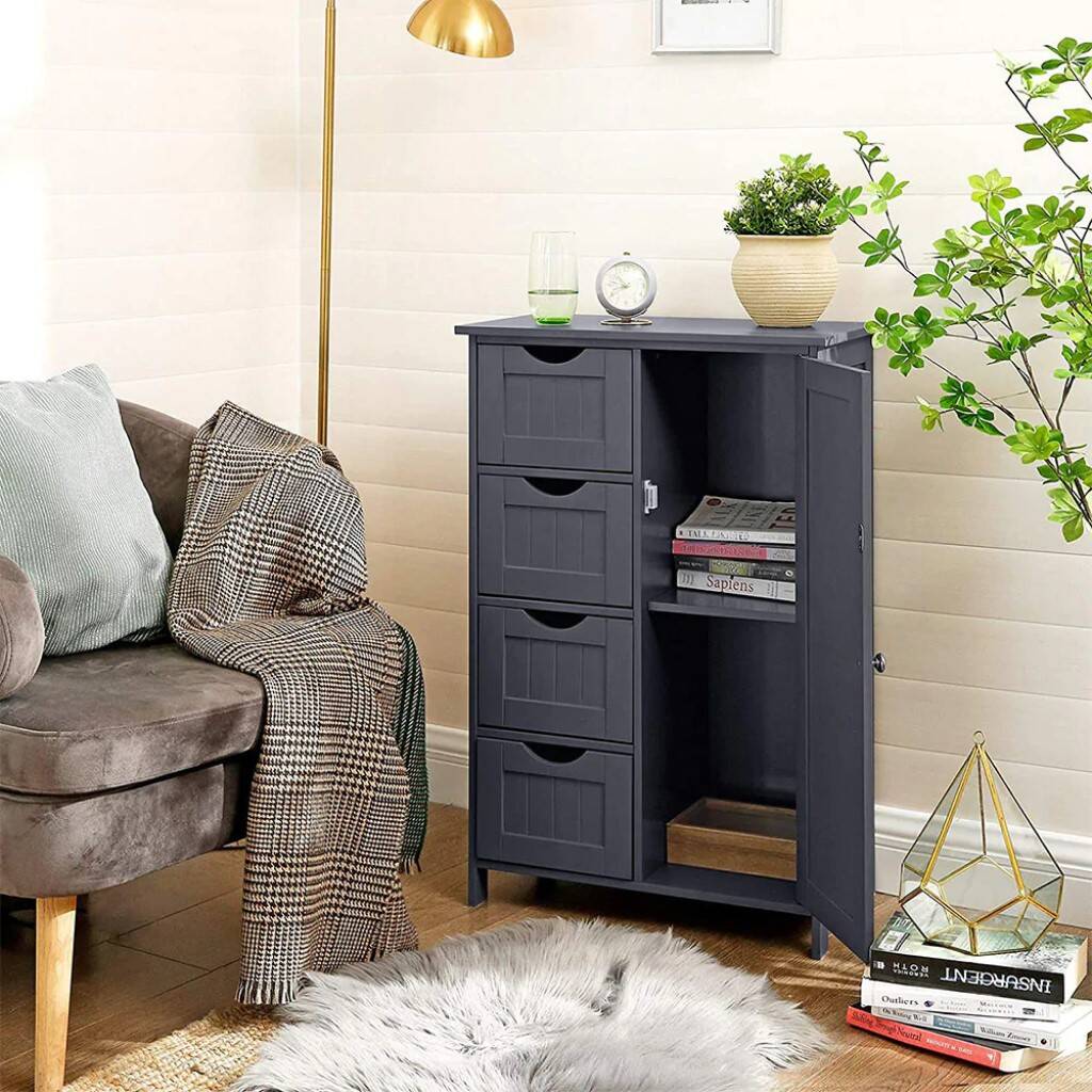 Grey Wooden Storage Cabinet With Four Drawers, 1 of 12