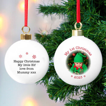 Personalised Baby's First Christmas Photo Bauble, 6 of 6