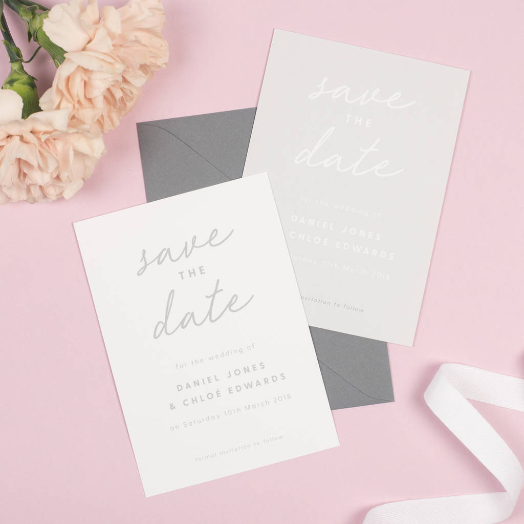 Grey And White Minimalist 'Rachel' Save The Date Cards