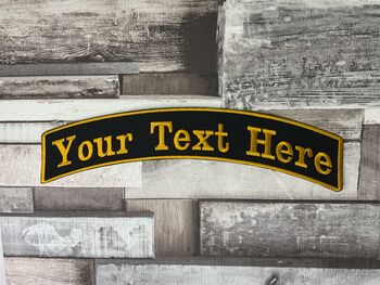 Large 29cm Top Arched Rocker One Line Personalised Text Embroidered Fabric Iron On Patch, 4 of 6