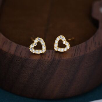 Open Heart Cz Stud Earrings In Sterling Silver, 6 of 11