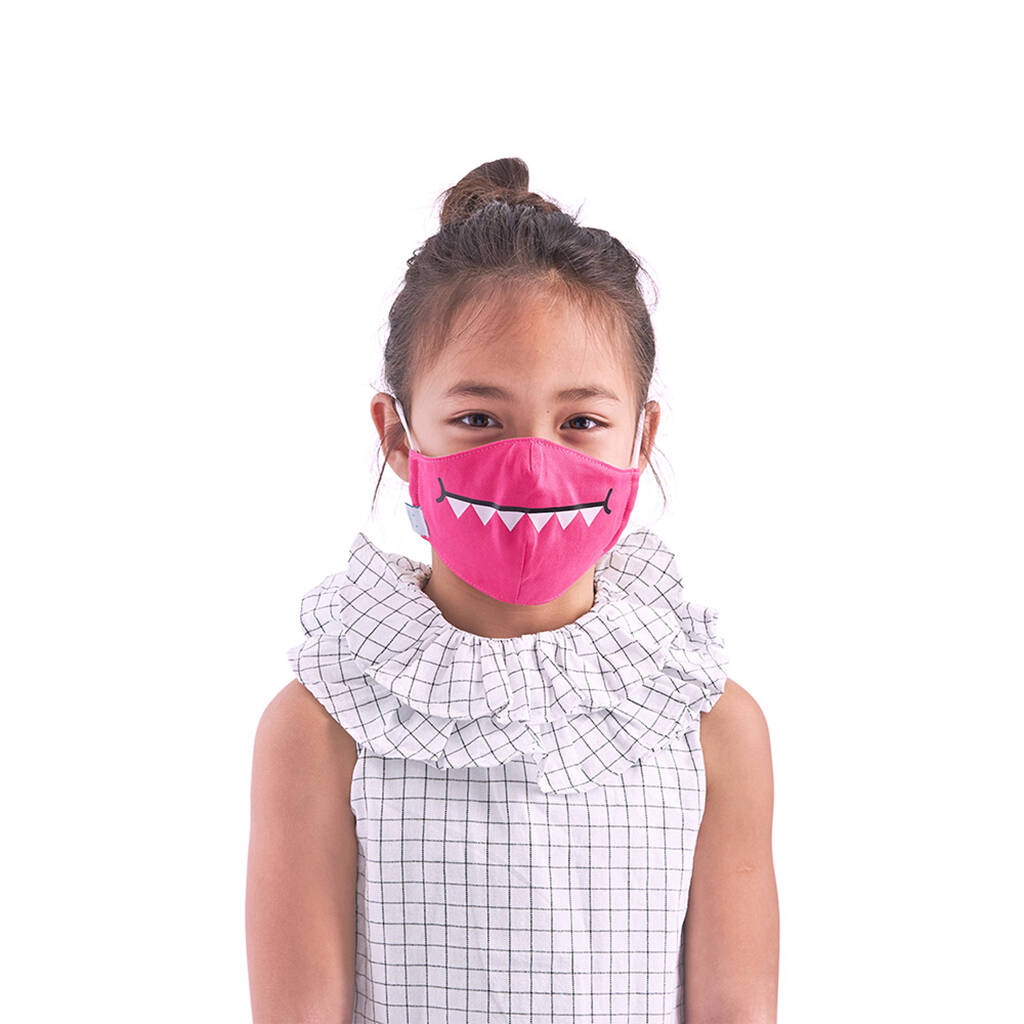 Pink Toothy Dinosaur Children Face Mask, 1 of 4