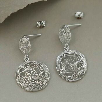 Sterling Silver Circle Nest Dangly Earrings, 3 of 5