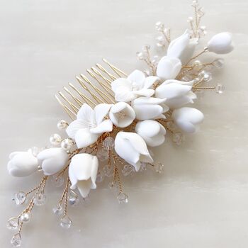 Gold Floral Bridal Hair Comb, 3 of 8