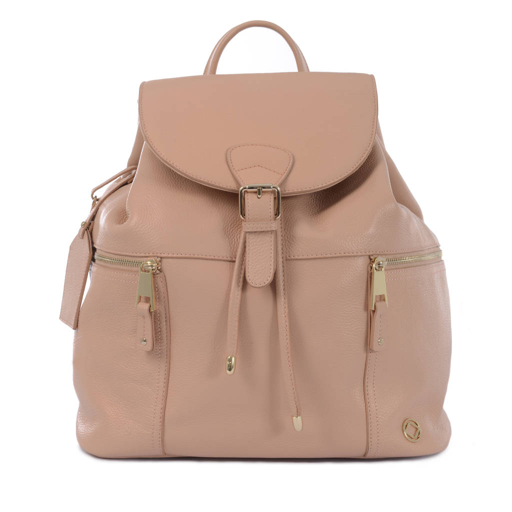 tan backpack changing bag