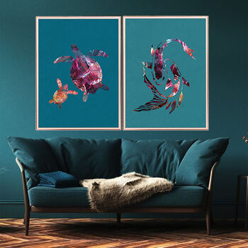 Turquoise Magenta Koi Fish Modern Art Print, 3 of 5