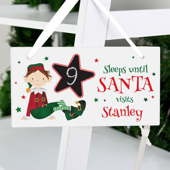 Personalised Elf Christmas Chalk Countdown Wooden Hanging Sign, 2 of 4