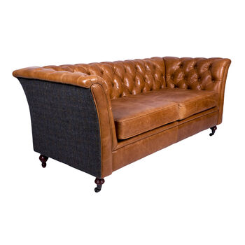 Caesar Two Seater Chesterfield Sofa Tweed And Leather, 2 of 4
