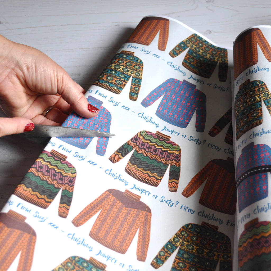 Christmas Wrapping Paper Personalised Jumper Design By Spotty N Stripy