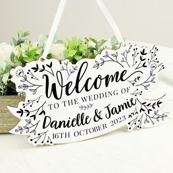 Personalised Botanical Wooden Wedding Sign, 2 of 9