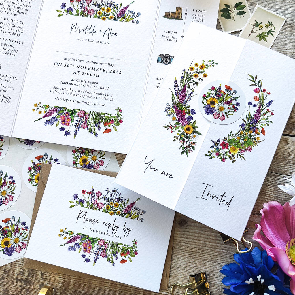 Wildflower Gatefolded Wedding Invitation Suite By Paper Willow ...